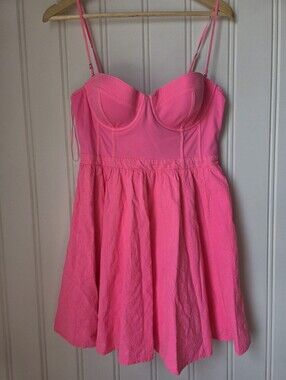 PINK Victoria's Secret Hot Pink Mini Dress Built In Bustier Sexy Large